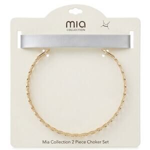 Mia Collection Gold Tone Choker and Silver Faux Leather Choker 2 Pc Necklace Set